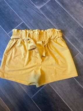 Grace Karin Yellow Paperbag Waist Shorts